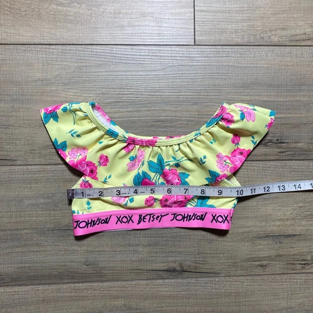 Betsey Johnson‎ Girls Floral Overlay Lined Bikini Top Size 5 Yellow UPF 50+